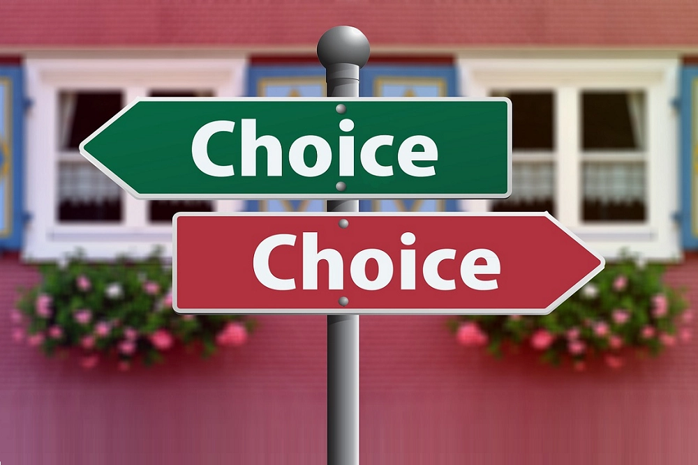 Two directional signs both labeled ‘Choice’ pointing in opposite directions